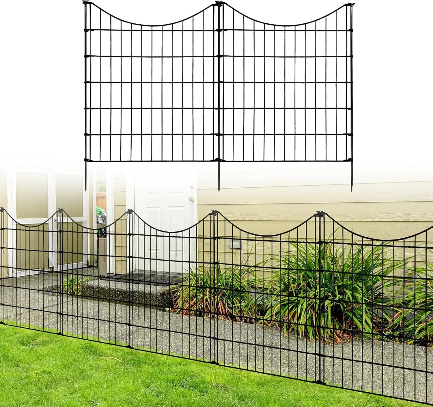 Garden Fence 5 Panels 32 in (H) x 11.5 ft (L) Fence Panel Outdoor Rustproof Metal Fence Dog Fence Animal Barrier Fence No Dig Fe