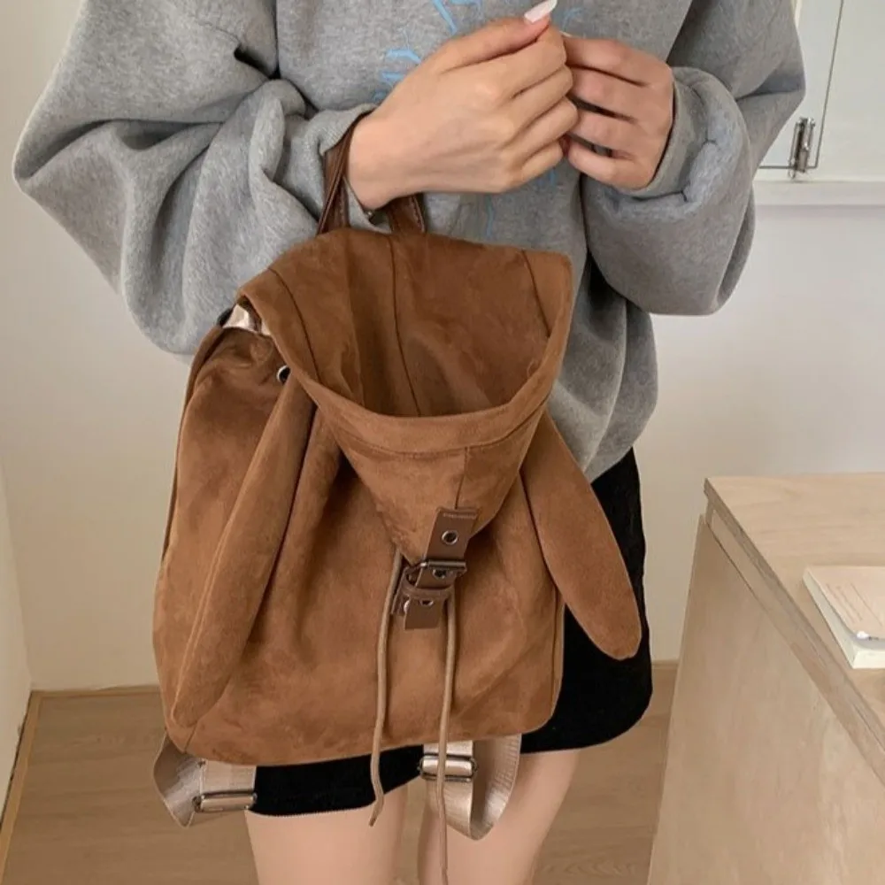 

Commuting Unique Hooded Ears Backpack Bunny Ear Retro Cute Drawstring Daypack Adorable Trendy Fashionable School Bag Students