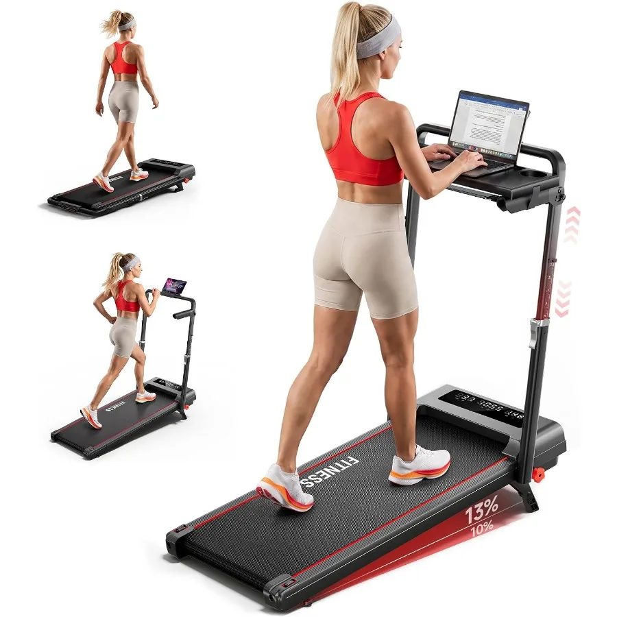 Incline Walking Pad Treadmill with Desk for Home Office Use, Dark Black ABS Frame, 6.7MPH Quiet Motor with Adjustable Incline