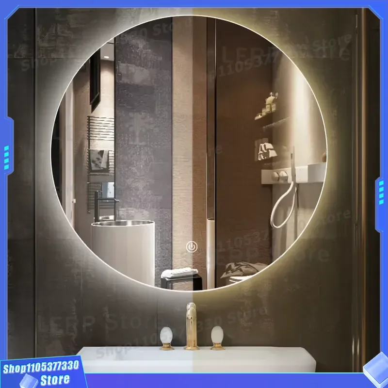 LED Bathroom Mirror with Anti Fog Light for Hotel Home Decor Wall Mounted Vanity Glass Round Rectangular Shape Modern Design