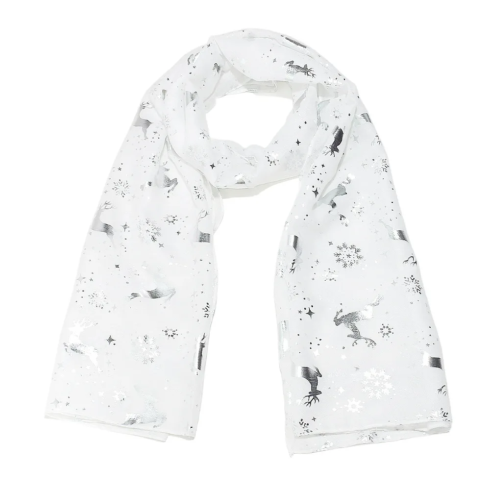 Newest Reindeer Print Silver Foil Scarves Shawls Women Snow Pattern Christmas Foulard Wrap Hijab Wholesale 10pcs/LOT