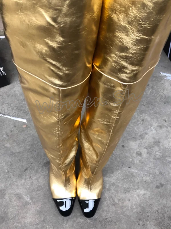 Knee High Boots Crystal Glossy Heels Round Toe Slip-On Solid Color Spicy Girls Shoes Fashion Elegant Luxury Comfortable Sexy New