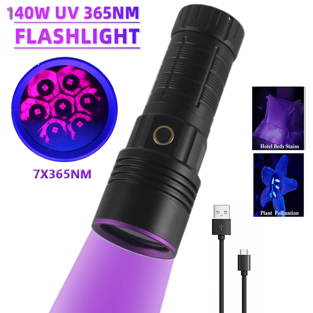 140W High Power Portable quad core 7LED 365nm UV Flashlight Waterproof Uv Torch Scorpion Fluorescent Detector pet's urine Marker