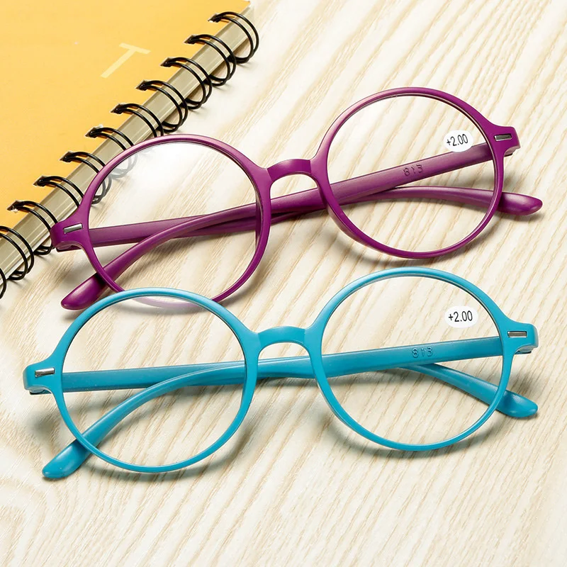 New Men Women Unisex TR90 Reading Glasses Ultralight Resin Round Blue Red Frame Hyperopia Presbyopic Eyeglasses Computer Eyewear