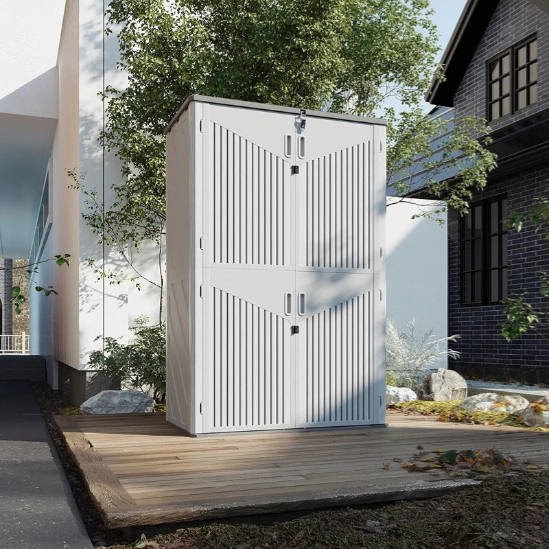 Aoxun 1800L Tall Outdoor Storage Shed with Floor, 133×75.5×190.5 cm Narrow Waterproof Horizontal Resin Cabinet for Garage Storage 64 Cu.Ft,Wheelie Bin Storage, Pool Storage, Plastic Shed, Garden Shed