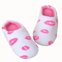 Women Winter Warm Slippers Print Shoes Furry Plush Slides Round Toe Flats Indoor Home Bedroom Floor Slippers Ladies Shoes