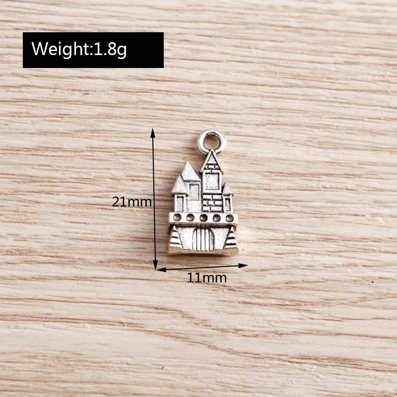 Tusember 20 Stück 11 x 21 mm antiksilberfarbene Burg-Anhänger für Halsketten, Ohrringe, handgefertigte Schmuckstücke, DIY-Schmuck – Detail 2
