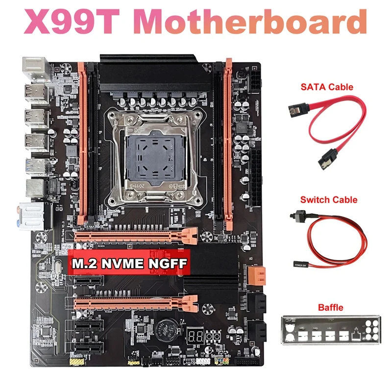 

Материнская плата X99 + кабель SATA + кабель переключателя + перегородка LGA2011-V3 M.2 NVME NGFF поддержка DDR4 4X16G комплект для замены