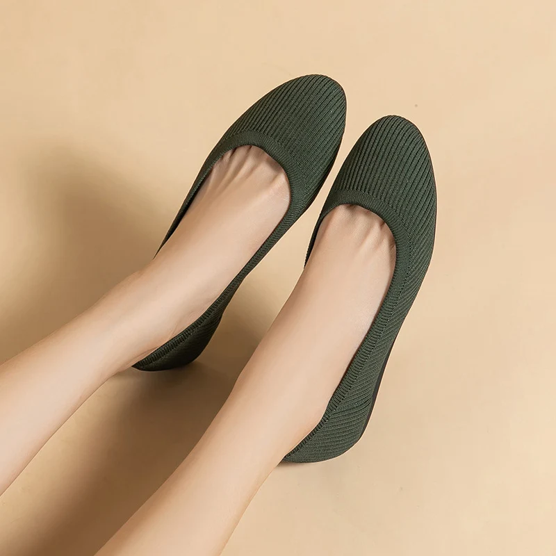 2025 new women's casual shoes flat elastic soft knit mixed color breathable comfortable work shoes fashionable spring and autumn