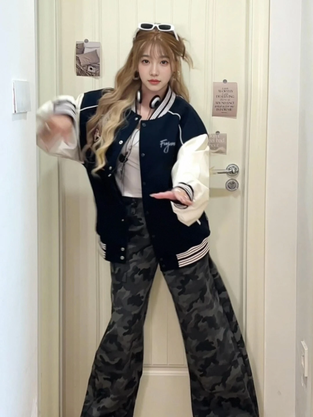 

Женская бейсбольная куртка Fuyan Qing Blue, весна-осень 2025, в американском ретро-стиле, пилотская куртка свободного кроя с длинными рукавами и воротником-стойкой