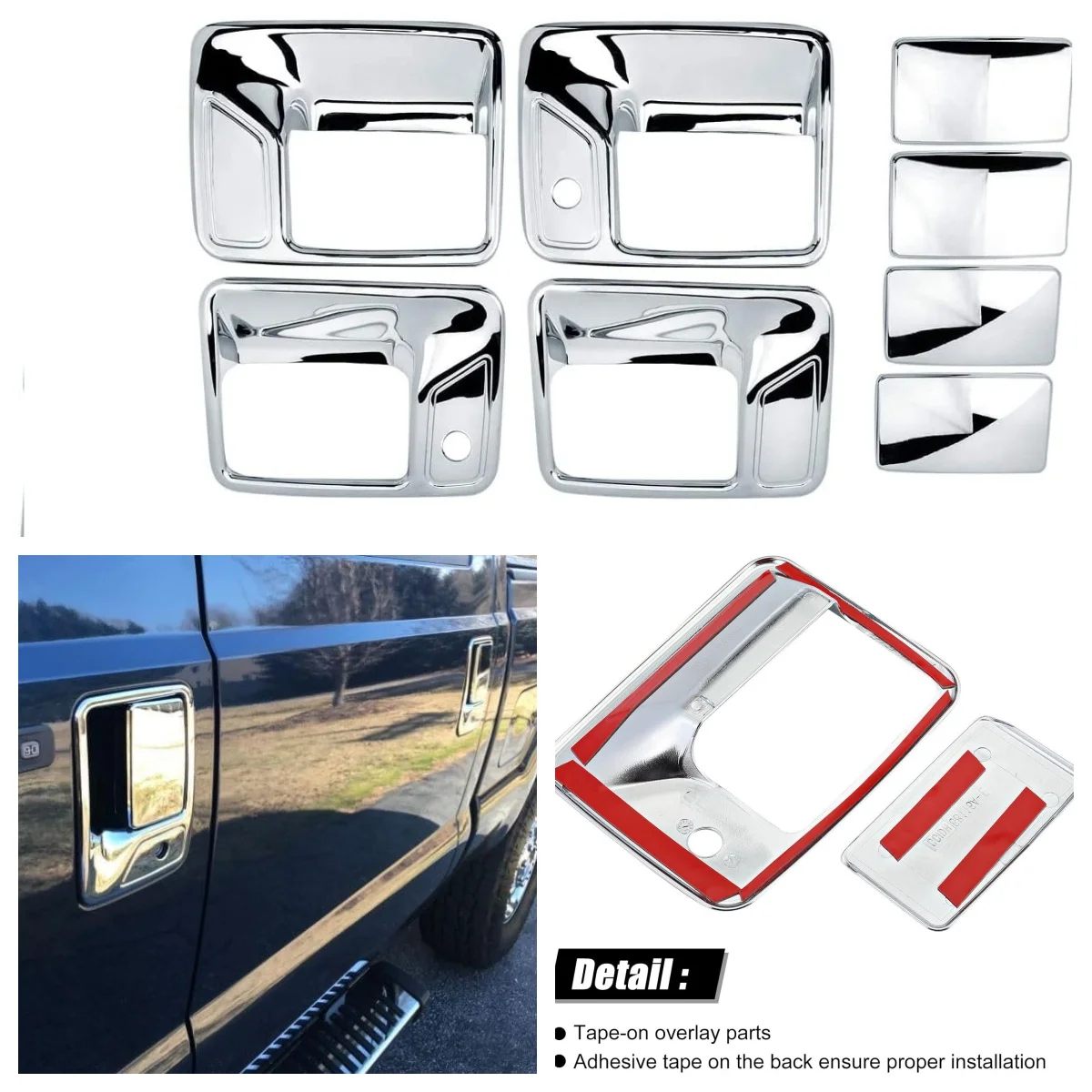 

Overlay Covers Chrome Door Handle Covers for Ford F250 F350 F450 SUPER DUTY 1999-2016 (4 Doors) - WITH Passenger Keyhole