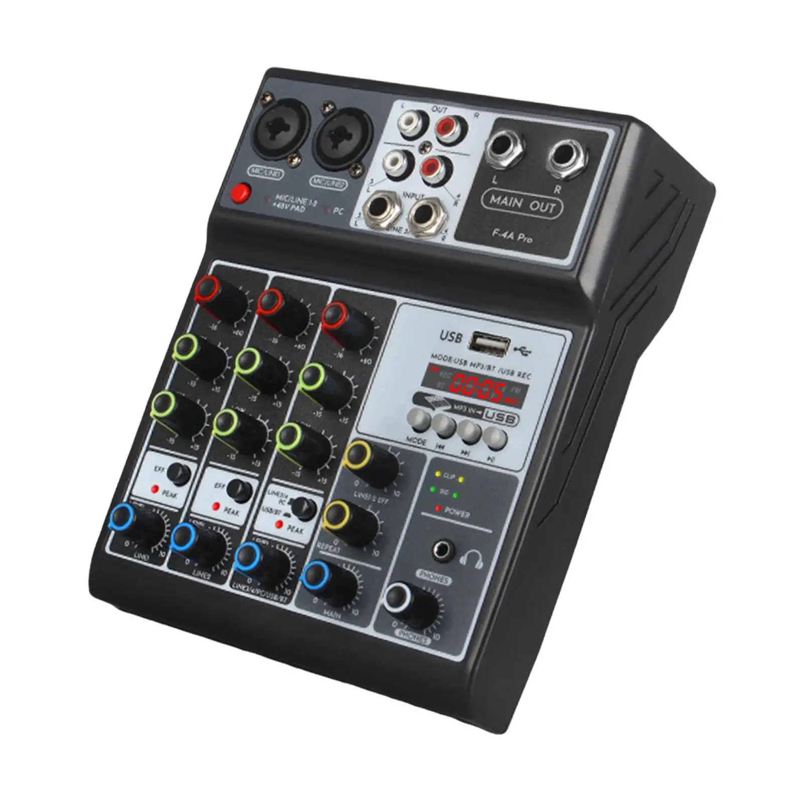 

4 Channel Audio Mixer Support Bluetooth 5.0 USB DJ Mixer Sound Board Mixing Console for Stage Studio Phone Performance Recording