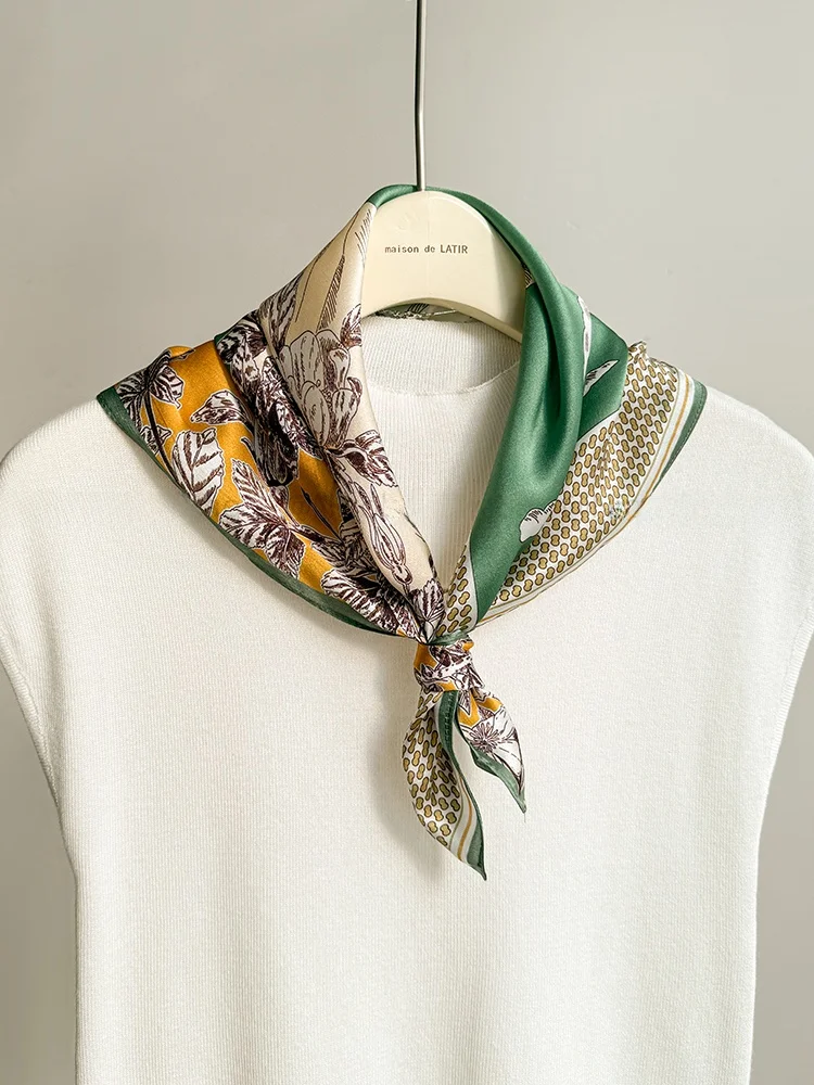 多用途シルクスカーフ女性用薄手夏用マルベリーシルク本物のシルクリボンギフト韓国風プリントデザイン中国風