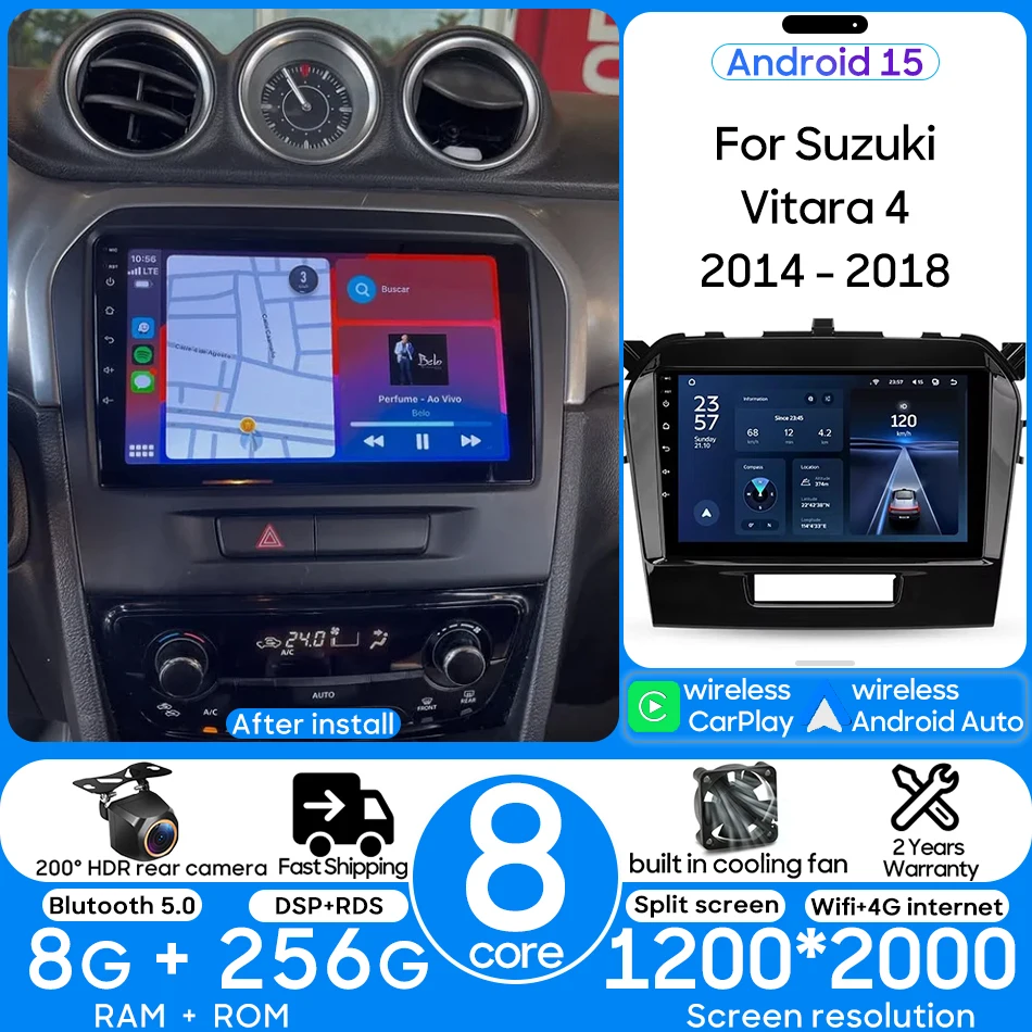 

For Suzuki Vitara 4 2014 - 2018 Android 15 Car Multimedia Radio Video Player Head Unit CarPlay Auto GPS Navigation Wifi 4G 2din