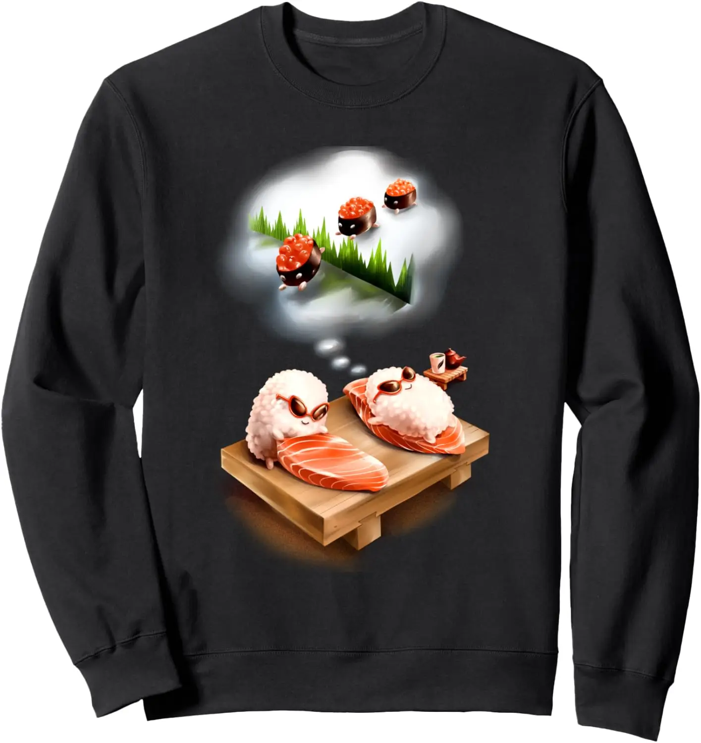 Holiday Salmon Sushi Sunbathing and Dreaming of Ikura Sheep Sweatshirt