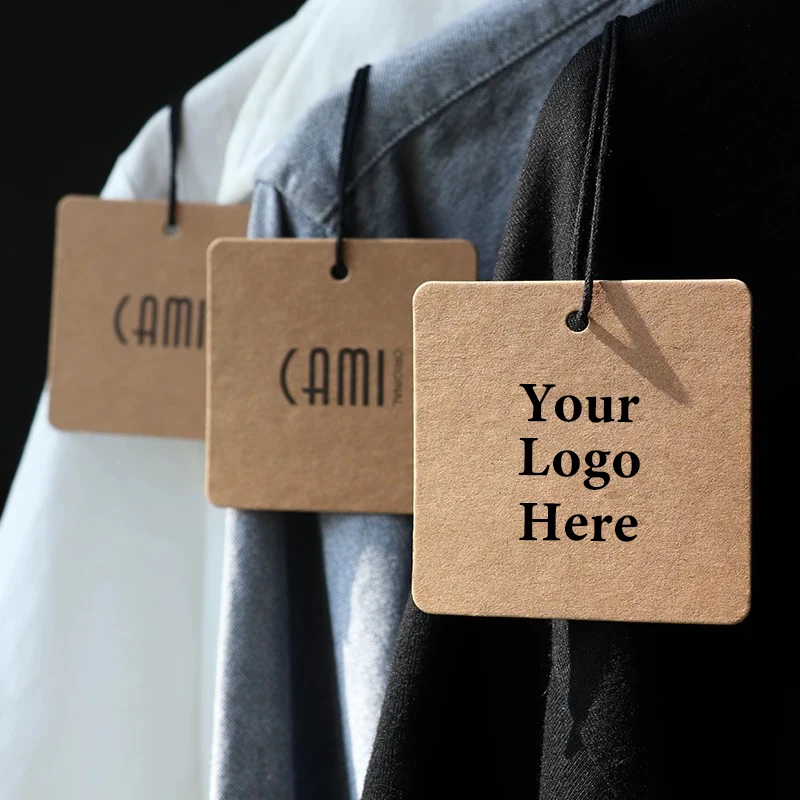 

100Pcs Custom Kraft Clothing Label Business Brand Logo Print Paper Hang Tag For Handmade Item Price Packaging Handicraft Supplie