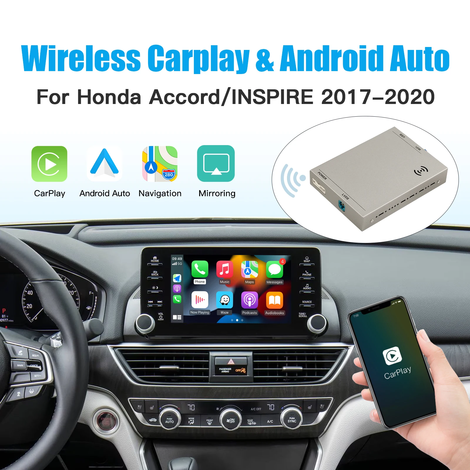 Wireless Carplay Android Auto For Honda Accord INSPIRE 7 Inch Screen Without Touch Navigation Upgrade Interface