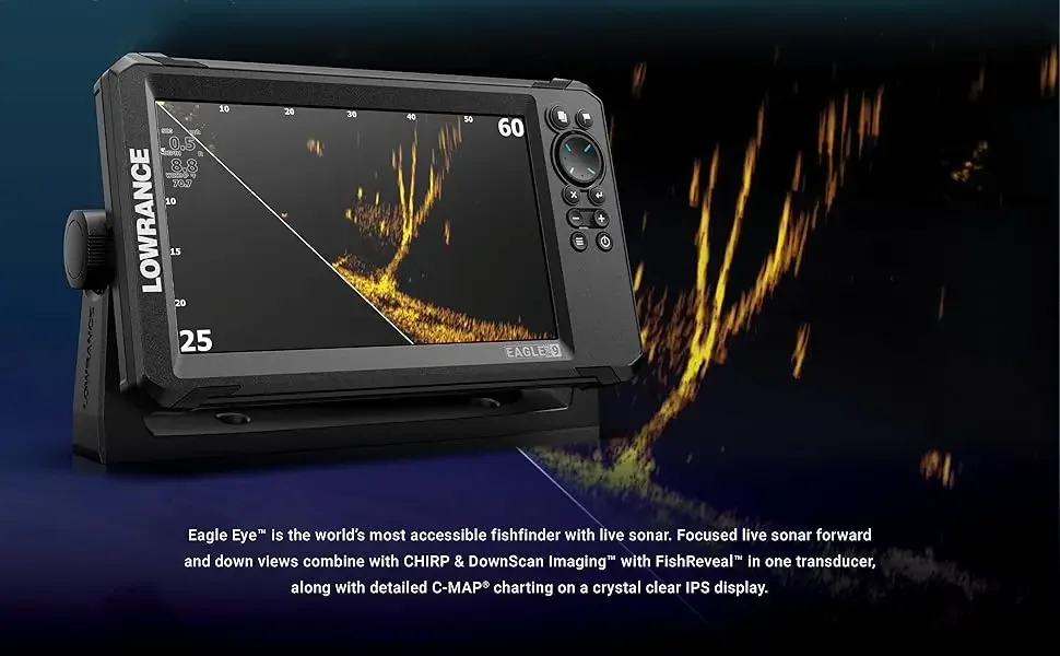 Eagle Eye, focused on live sonar forward and down views combine with CHIRP &amp; DownScan &amp;  FishReveal
