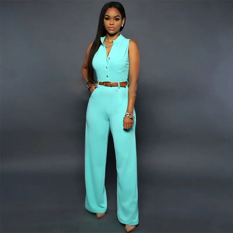 

New Women Sleeveless Jumpsuit Spring Summer High-waisted Wide-leg Pants Cardigan Stand-up Collar Fashion Female Casual Jumpsuits