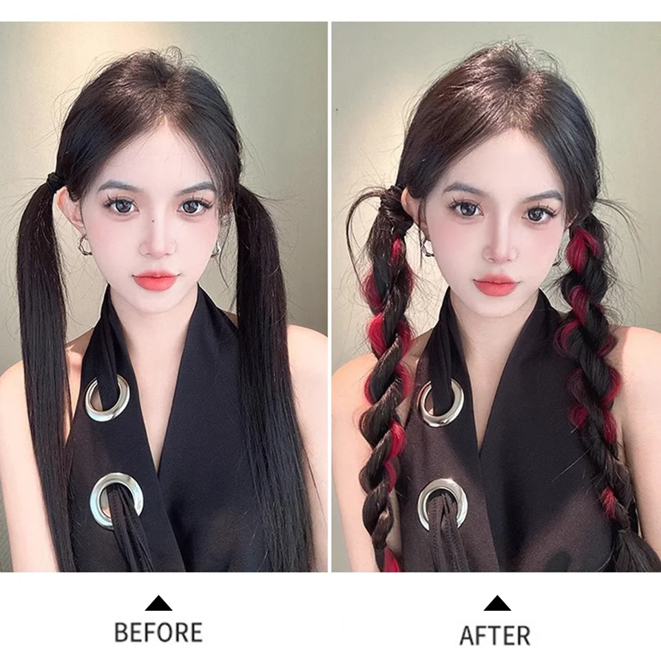 LUPU Colorful Highlight Curly Ponytail Synthetic Wig Rubber Band Style Curly Ponytail Wig Suitable for Women's Festival Wear image 2
