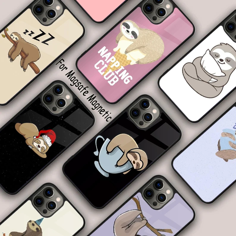 

Cute Lazy Sloth Sleep Magnetic Phone Case For APPLE iPhone 17 Air 16 14 13 12 Pro Max 15 Plus Wireless Charge With MagSafe Cover