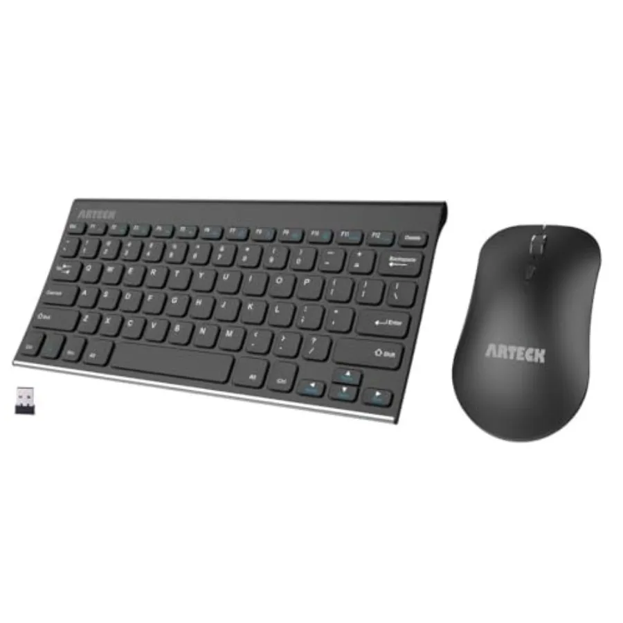2.4G Wireless Keyboard and Mouse Combo Ultra Compact Slim Stainless Full Size Keyboard and Ergonomic Mouse for Computer/Desktop