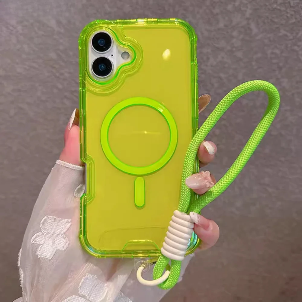 

CHAOYIDIAN Bright Color for Lanyard Phone Case for IPhone 16 Pro 15 14 Plus 13 12 11 Wireless Charging Clear Magnetic Cover