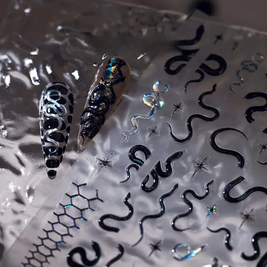 Dark Style Spider Nail Art Stickers Spider Web Cross Cobweb 5D Purple Glitter Love Heart Jelly Self Adhesive Manicure Decals