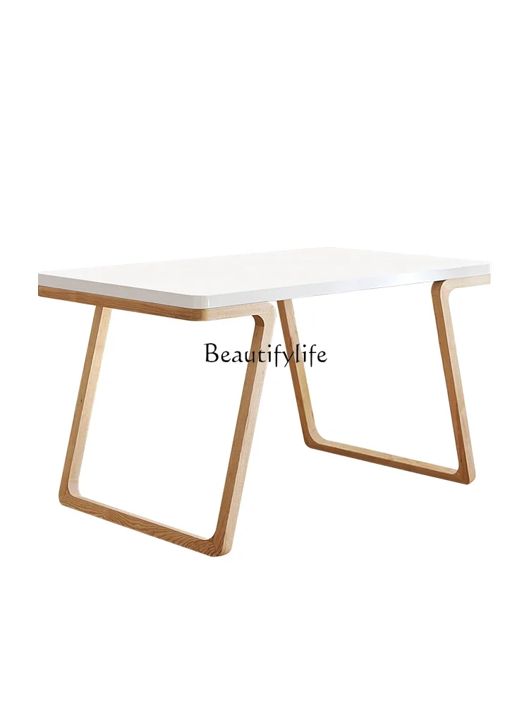 

White simple modern small apartment personalized rectangular dining table white oak paint desk