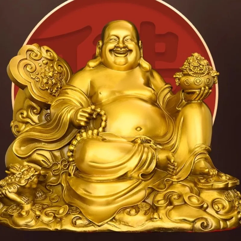 Brass Ruyi Laughing Buddha Ornament, Big-Bellied Maitreya Buddha, Shop Opening Laughing Buddha, Cloth Bag Buddha, Treasure Bowl