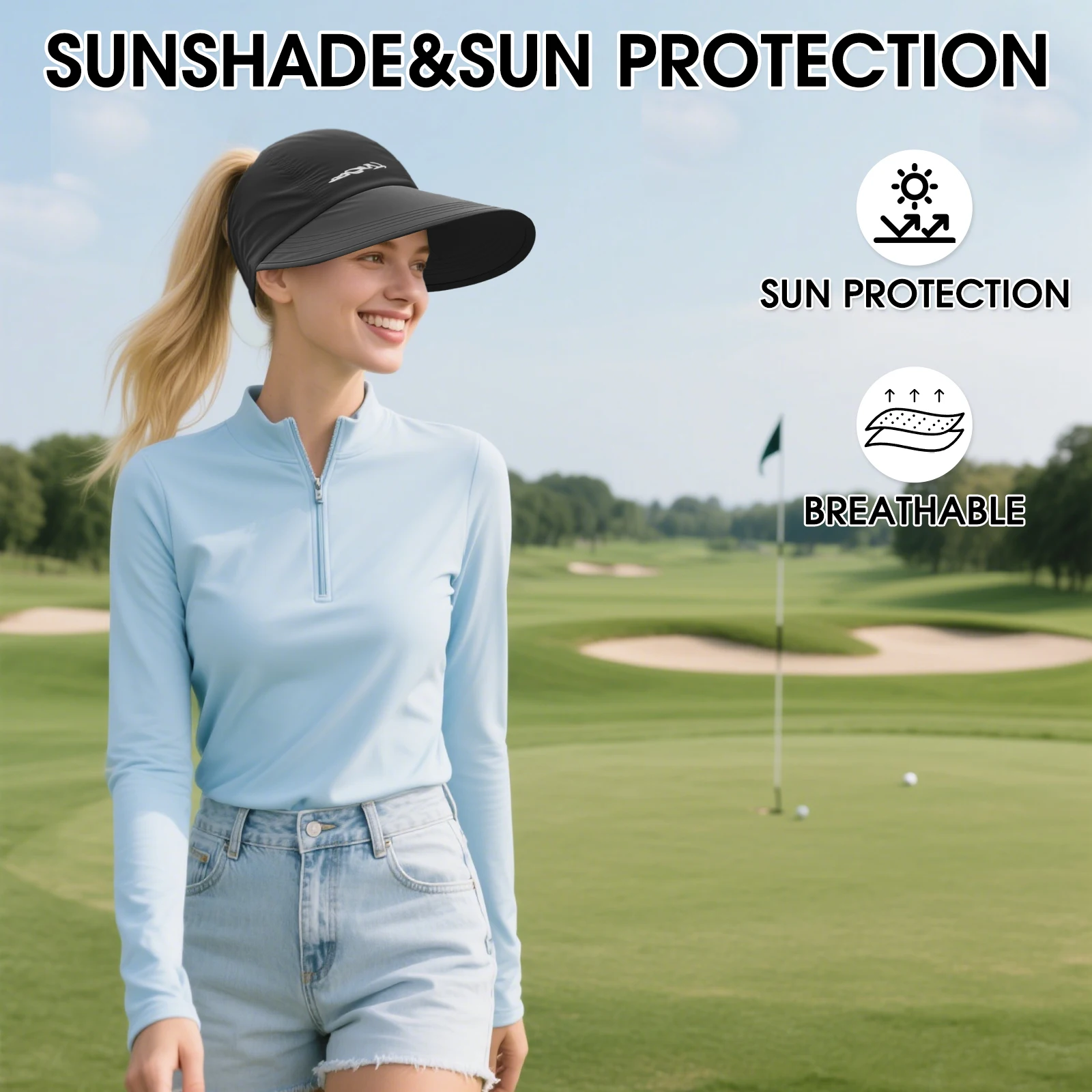 Sombrero de sol de ala ancha, gorra de cola de caballo con corona abierta de secado rápido para mujeres, sombreros de playa de verano al aire libre