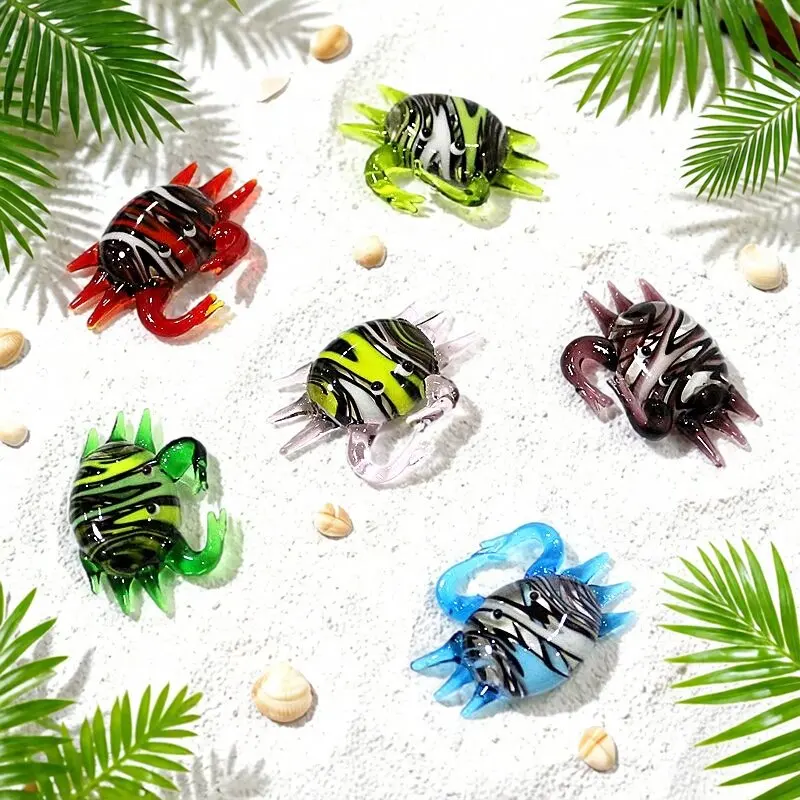 Handmade Cute Mini Glass Crab Figurine Tiny Marine Animal Statue for Home Desktop Ornament Aquarium Fish Tank Decor Accessories