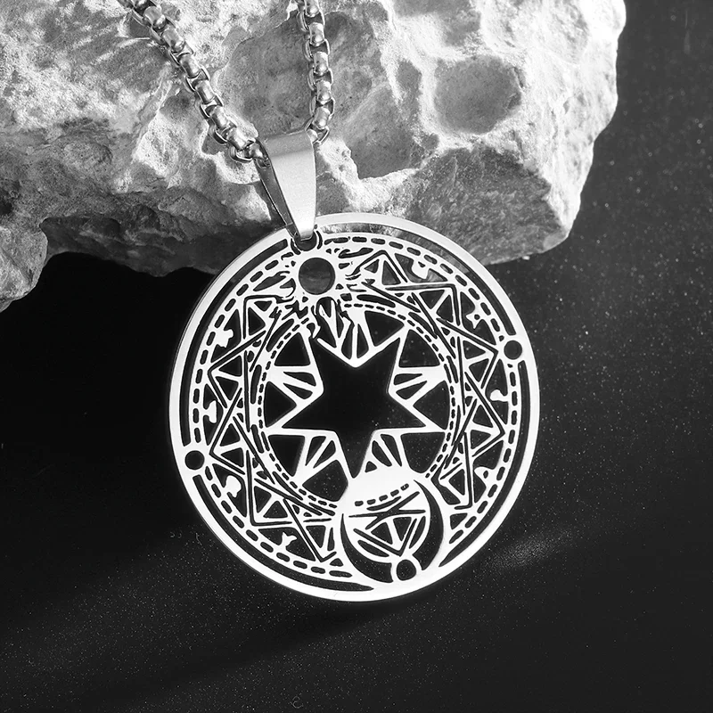 Stainless Steel Girls Geometric Pattern Necklace Hollow Pendant Suitable for Men and Women Fashion Hip-Hop Punk Trend Jewelry