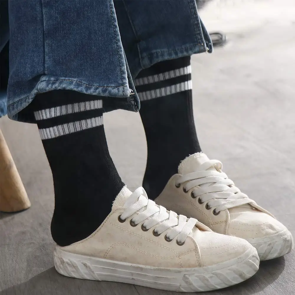 Winter Harajuku Two Bar Unisex Striped Sports Middle Tube Hosiery Korean Style Socks Casual Hosiery Female Socks