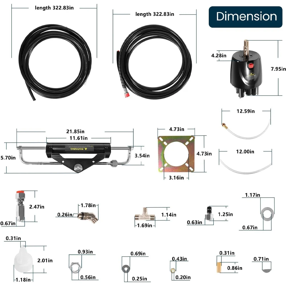 150HP Hydraulic Outboard Steering Kit Boat Marine System, Built-in Two-Way Lock Cylinder for Single-Engine Use Only., Black