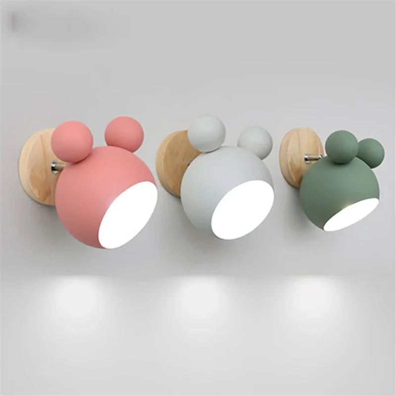 Nordic Mickey Wall Lamp Bedroom Parlor Wall Light Study Applique Murale Luminaire Simple and Lovely Children's Room Wandlamp