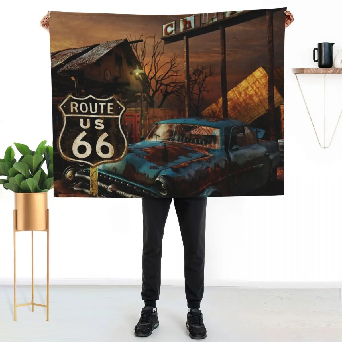 ROUTE 66 Throw Blanket Retros Camping Soft Plush Plaid Quilt For Decorative Sofa bed plaid Blankets