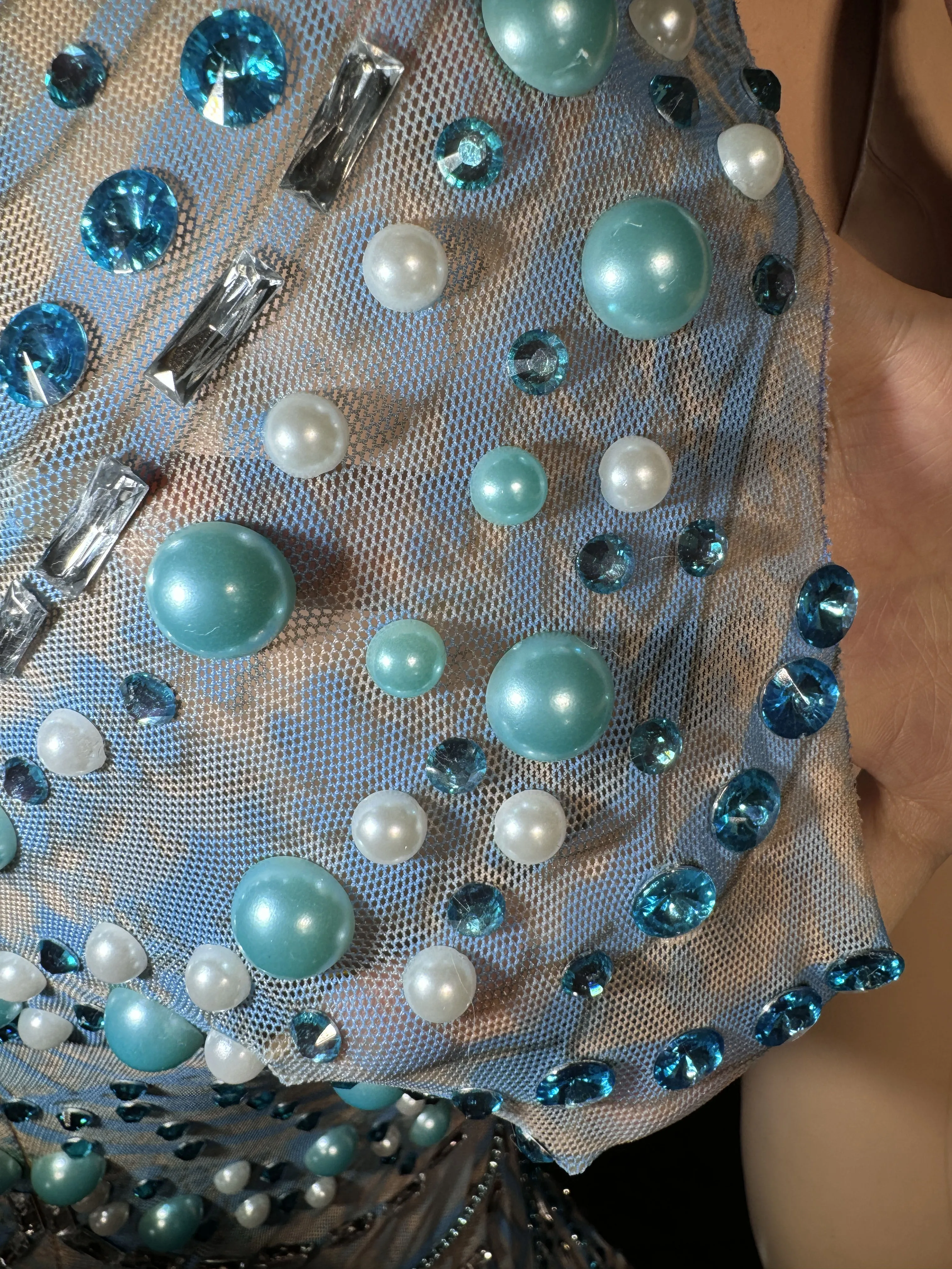 ZD レディース セクシー シースルー シアー メッシュ 長袖 ホローアウト ラインストーン装飾 フロア丈 パーティー ドレス