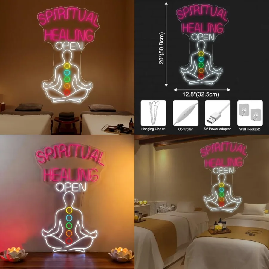 Neon Sign Chakra Balance LED Wall Light for Meditation Room, Yoga Studio, Energy Healing Decor, Spiritual Counselor Open Sign,