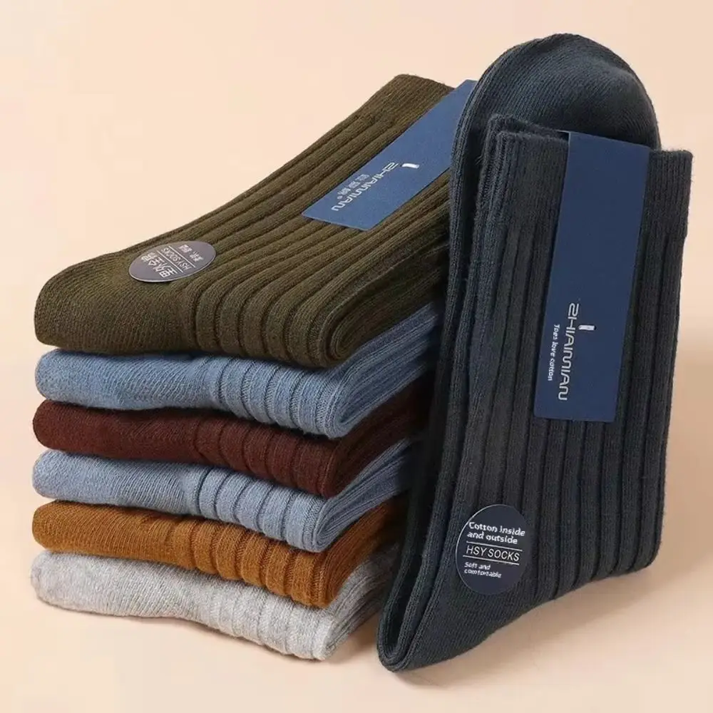 

5 Pairs Casual Double Needle Mid-Calf Socks Sweat Absorbent Thickened Cotton Socks Anti-Odor Long Socks For Men Autumn/Winter