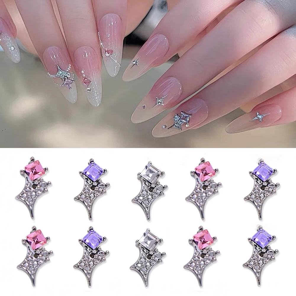 10Pcs Alloy Color Gem Star Nail Art Charm 3D Glitter Luxury Star Element Rhinestone Nail Ornament DIY Wykwintne akcesoria do paznokci