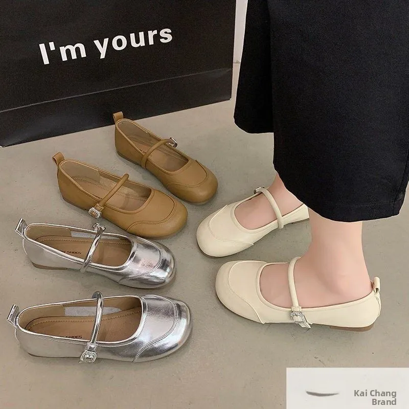 Ballet Flat Shoes Women's New 2026 Spring Silver Soft Bottom Slip-On Bean Bean Shoes Fashionable Casual Loafers Spring Season