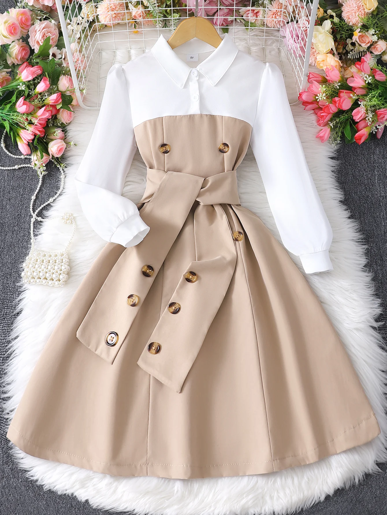 Girls’ Long Sleeve Patchwork Dress 1