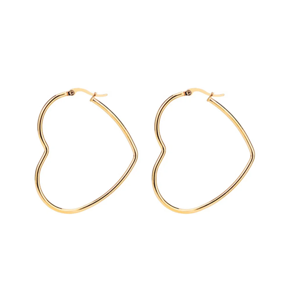 1 paar Herz Form Kreolische Hoop Ohrringe Weibliche Gold Farbe Edelstahl Glatte Große Ohrringe Für Frauen Partei Schmuck Geschenk 2025