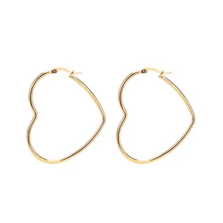 1 Pair Smooth Big Heart Shape Creole Hoop Earrings For Women Gold Color Stainless Steel Party Jewelry Brincos 2024 Hoops Gifts