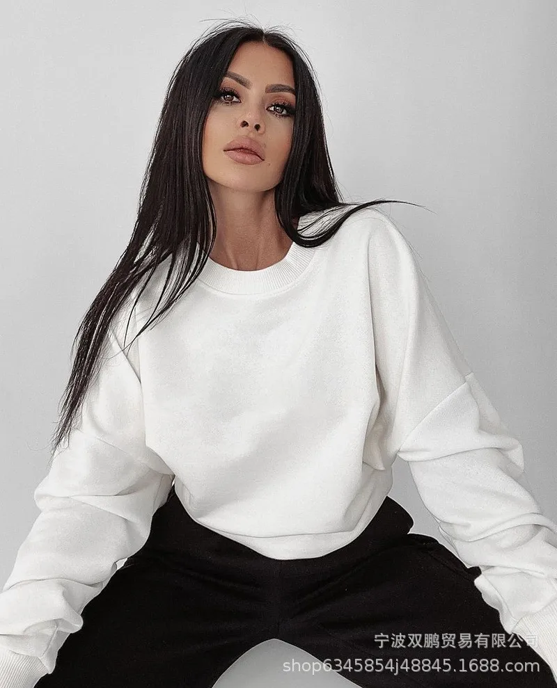 Pullover Loose Fit Hoodie Casual with Crew Neck Long Sleeve Standard Length Single Pullover Closure Japanese Korean Women Hoodie