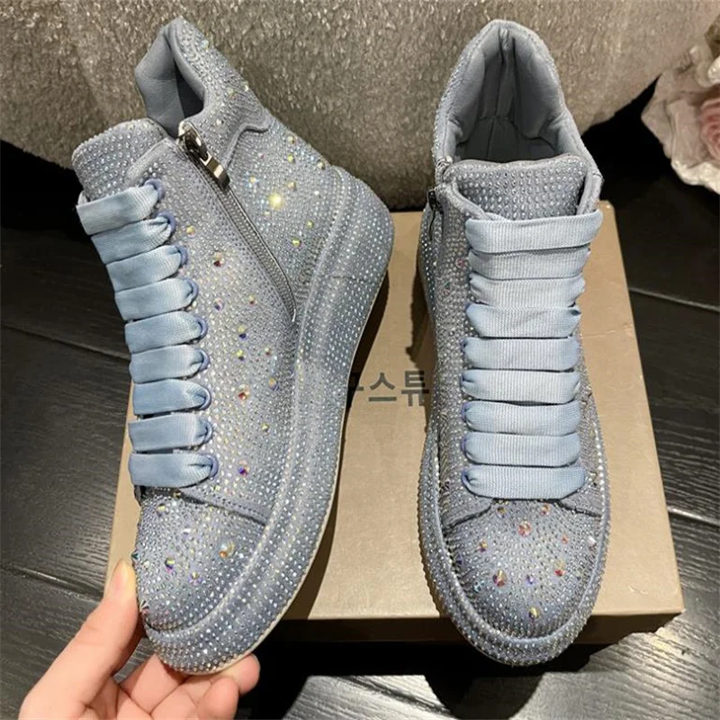 size 35 40 Crystal Microfiber Platform Sneakers Autumn Fashion Full Diamond Comfortable Breathable Casual Vulcanized travel shoe