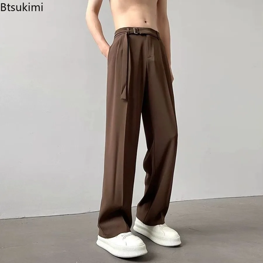New 2026 Men's Suit Pants Premium Drape Straight Pants Spring Summer Business Casual High Waist Wide Leg Trousers Man Streetwear