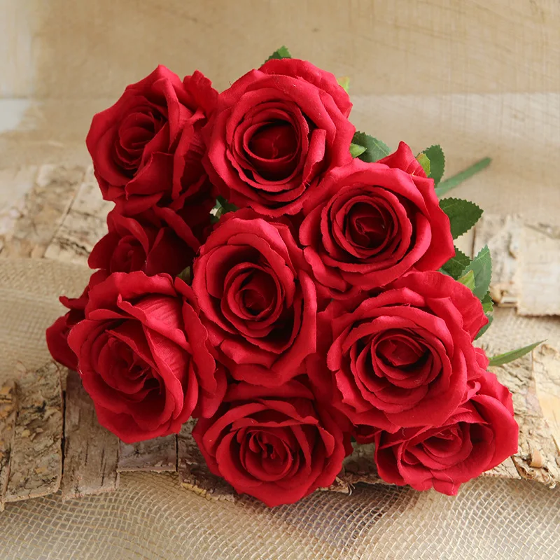 Artificial Roses Bouquet Flannel Fake Flowers Valentine\'s Day Gift Balcony Garden Decoration Simulation Flower Orange Rose