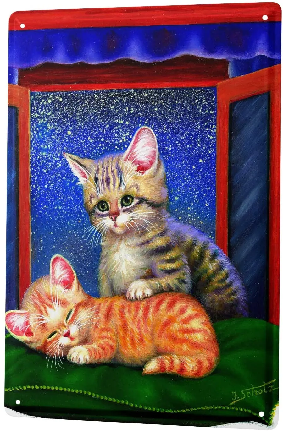LEotiE SINCE 2004 Tin Sign Metal Plate Decorative Sign Home Decor Plaques 30 x 40 cm Cat Young Cats Star Sky sign
